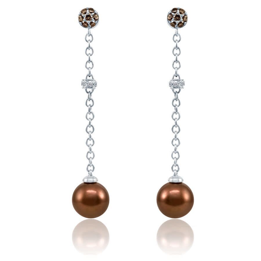 Le Vian Ladies Chocolate Pearl Earrings Set In 14k Vanilla Gold In Brown