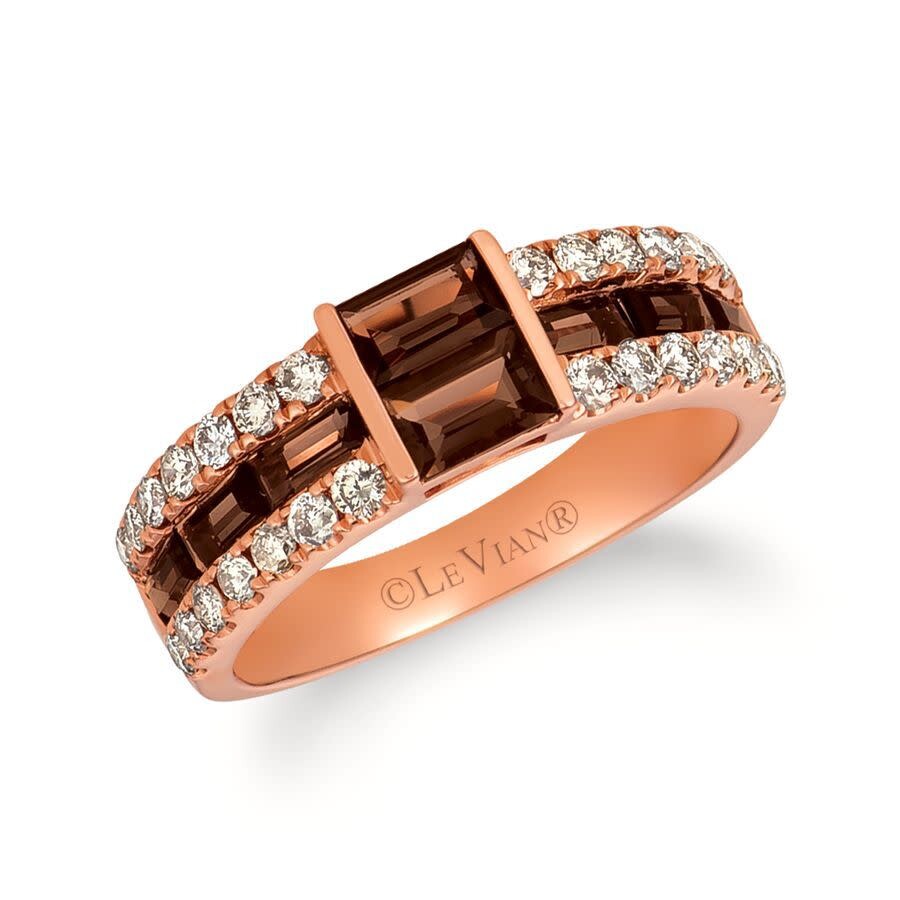 Le Vian Ladies Chocolate Quartz Rings Set In 14k Strawberry Gold In Pink/rose Gold Tone/gold Tone
