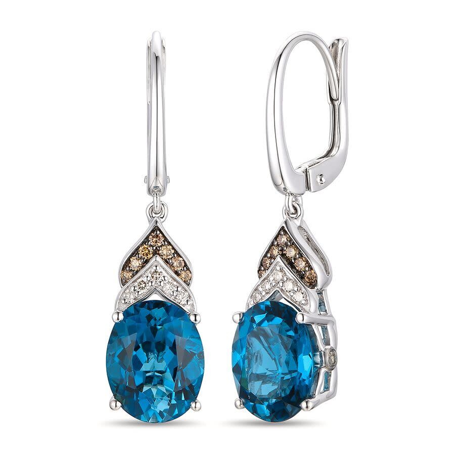 Le Vian Ladies Deep Sea Blue Topaz Earrings Set In 14k Vanilla Gold In Blue