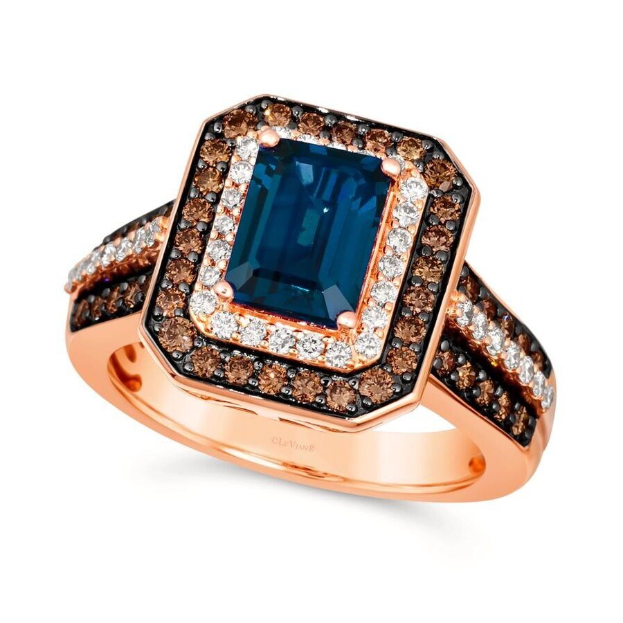 Le Vian Ladies Deep Sea Blue Topaz Rings Set In 14k Strawberry Gold In Pink/rose Gold Tone/gold Tone
