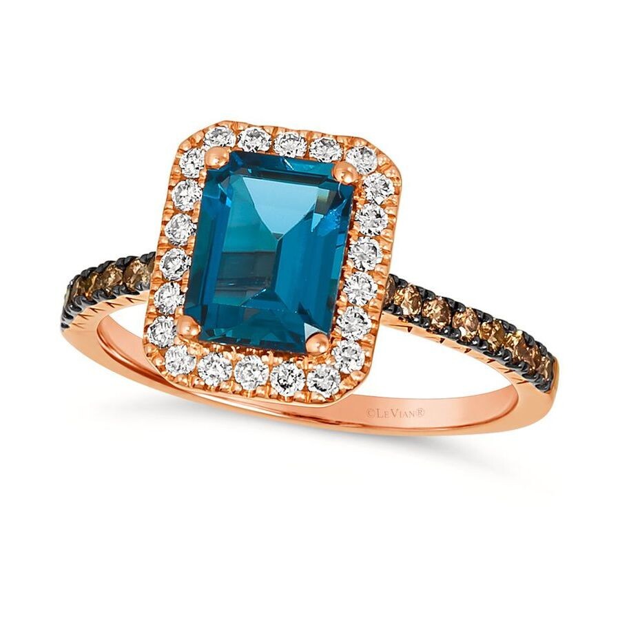Le Vian Deep Sea Blue Topaz (1-5/8 Ct. T.w.) & Diamond (3/8 Ct. T.w.) Halo Ring In 14k Rose Gold (also In Am In Pink/rose Gold Tone/gold Tone