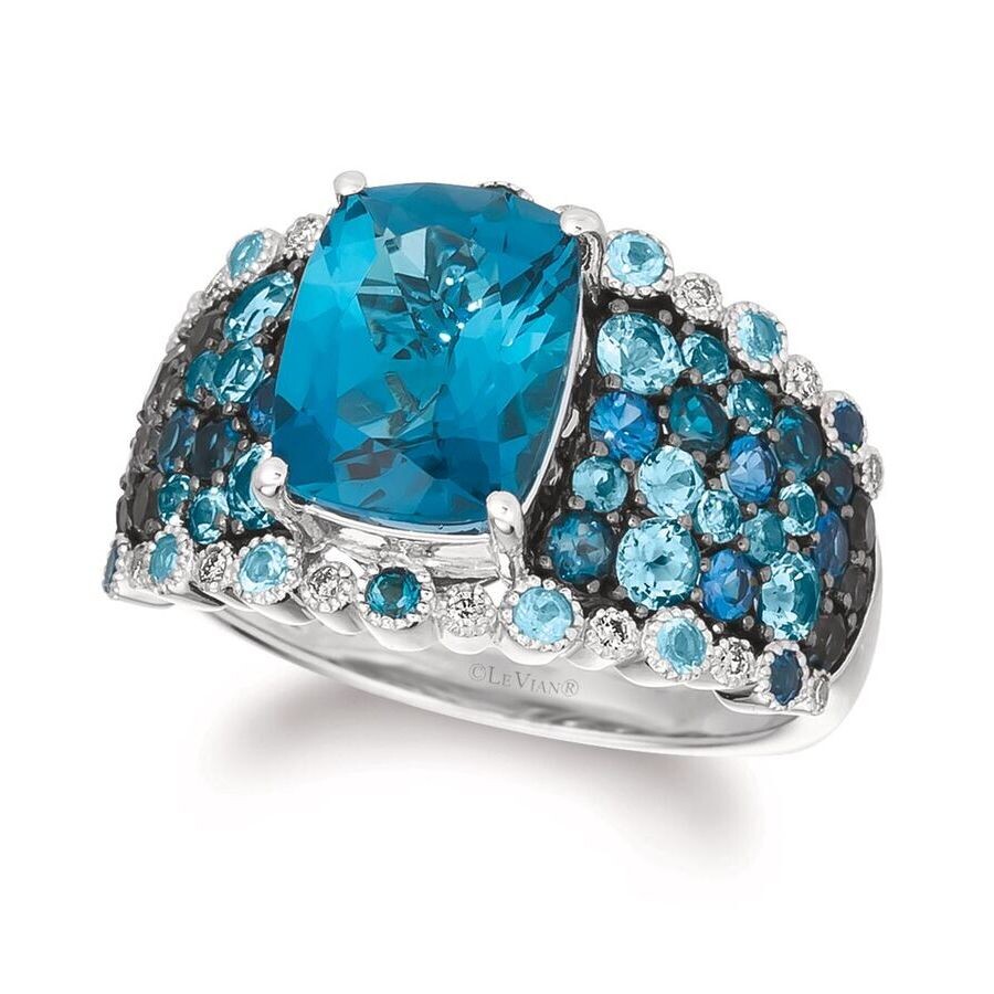 Le Vian Ladies Deep Sea Blue Topaz Rings Set In 14k Vanilla Gold In White