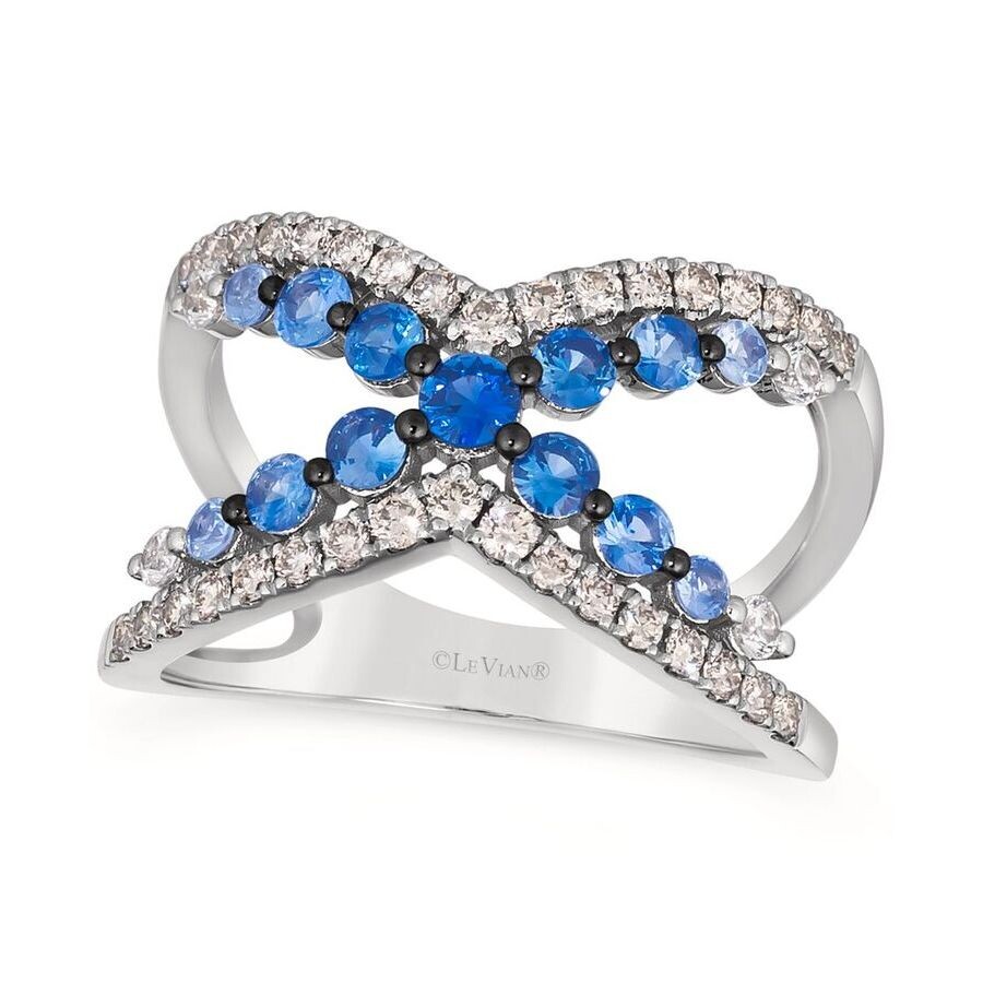 Le Vian Ladies Denim Ombre Rings Set In 14k Vanilla Gold In Blue