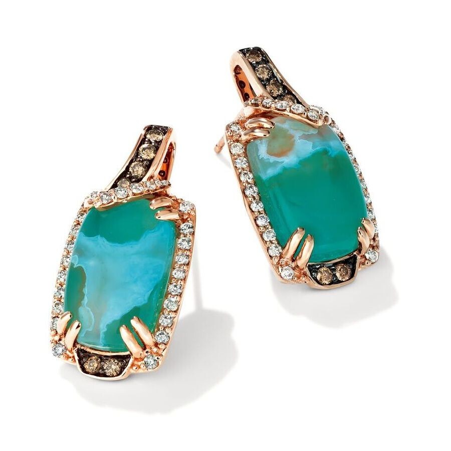Le Vian Ladies Peacock Aquaprase Earrings Set In 14k Strawberry Gold In Green