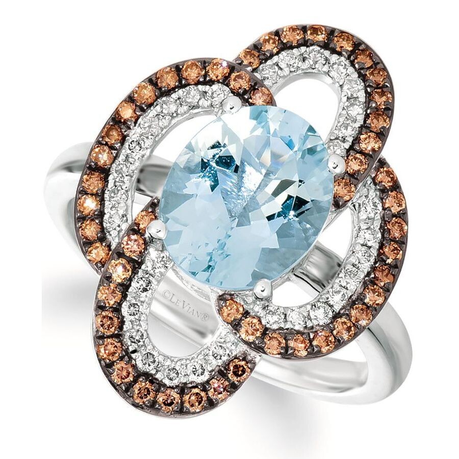 Le Vian Ladies Sea Blue Aquamarine Ring Set In 14k Vanilla Gold In White