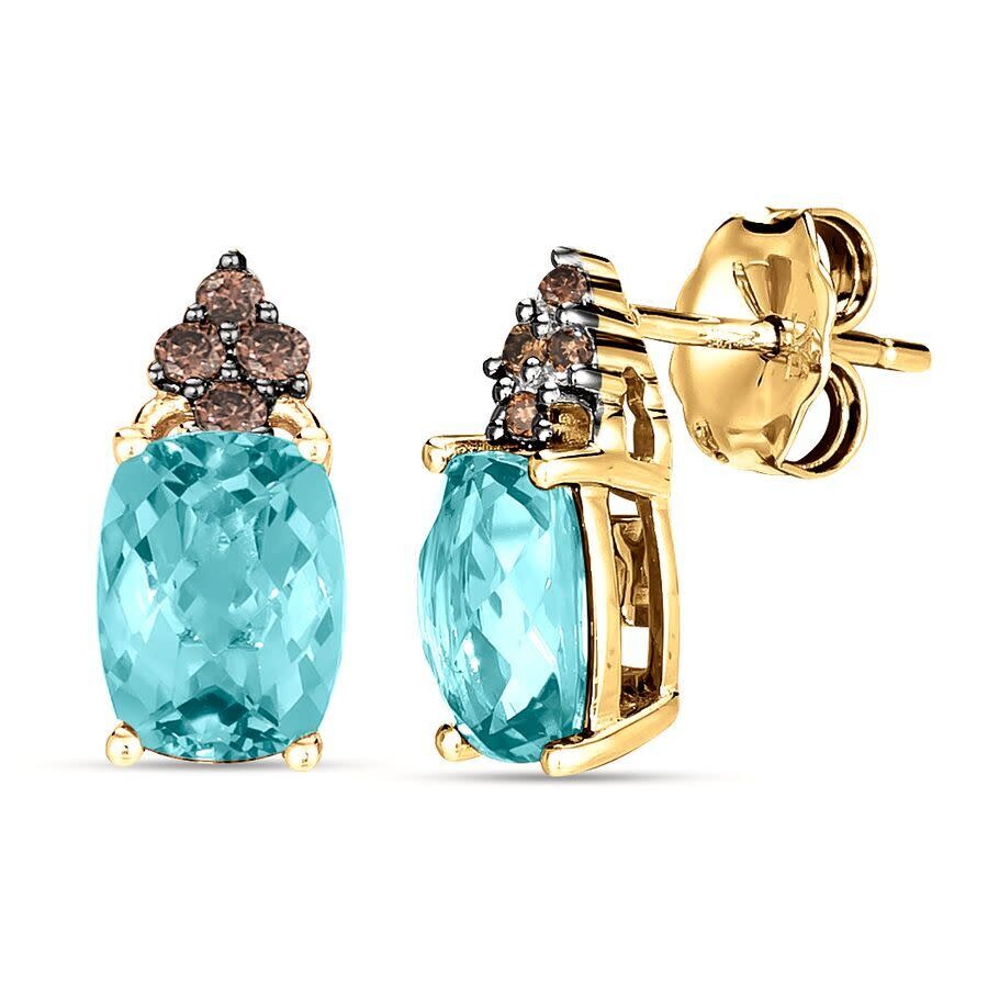 Le Vian Ladies Sea Blue Aquamarine Earrings Set In 14k Honey Gold In Brown