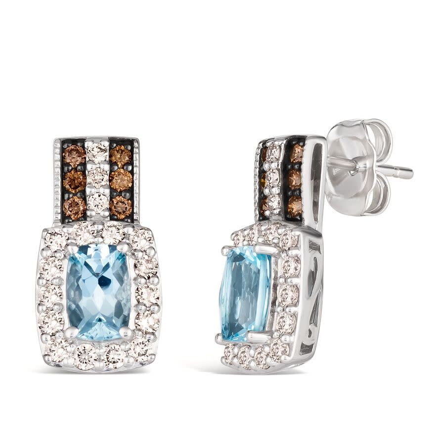 Le Vian Ladies Sea Blue Aquamarine Earrings Set In 14k Vanilla Gold In Silver