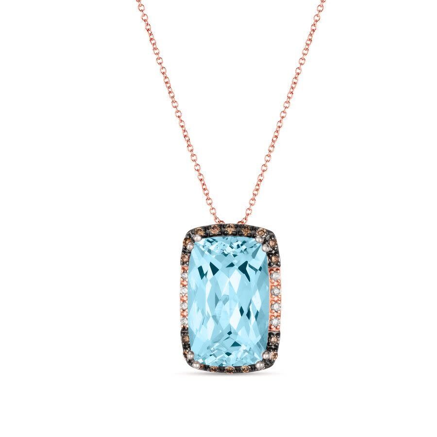 Le Vian Ladies Sea Blue Aquamarine Necklaces Set In 14k Strawberry Gold In Blue