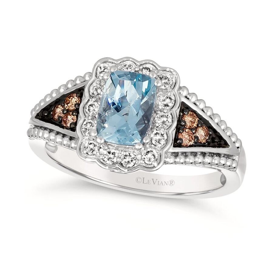 Le Vian Ladies Sea Blue Aquamarine Rings Set In 14k Vanilla Gold In Multi