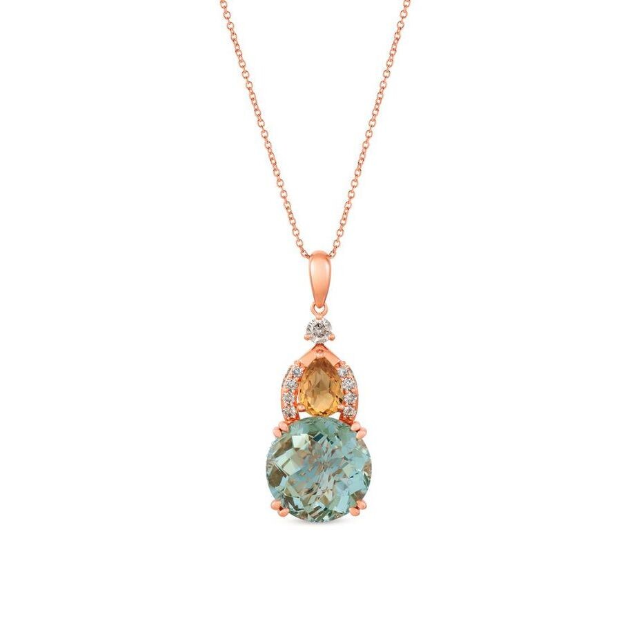 Le Vian ® 14k Strawberry Gold 6.81 Ct. Tw. Diamond & Green Quartz Citrine Pendant Necklace In Green