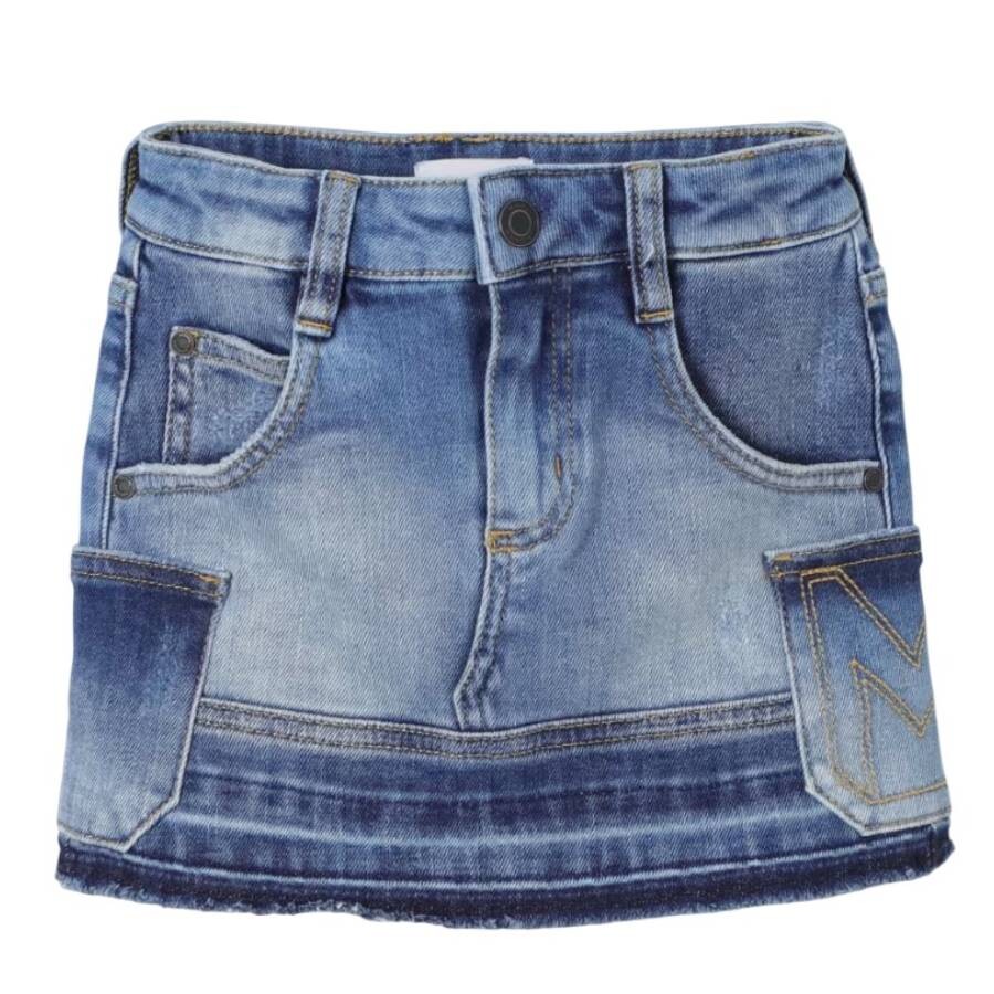 Girls Denim Blue Patchwork Skirt