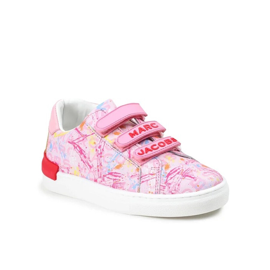Marc Jacobs Little  Girls Ink Splash Logo Velcro Sneakers In Pink