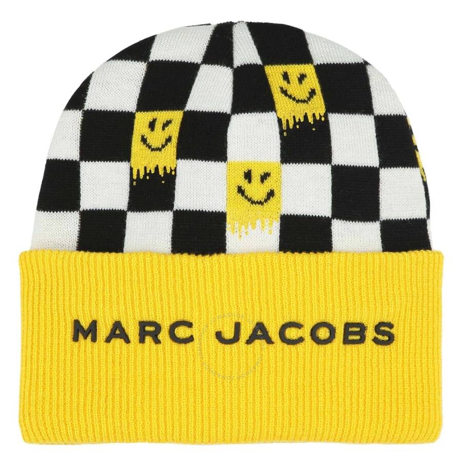 Marc Jacobs Little Kids Smiley Check-pattern Beanie In Yellow/gold Tone