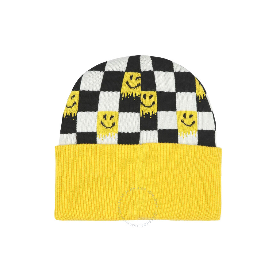 Marc Jacobs Little Kids Smiley Check-pattern Beanie In Yellow/gold Tone