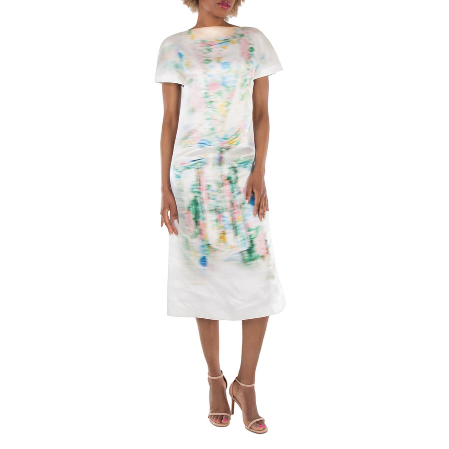 Attern-Printed Short-Sleeved Silk Dress