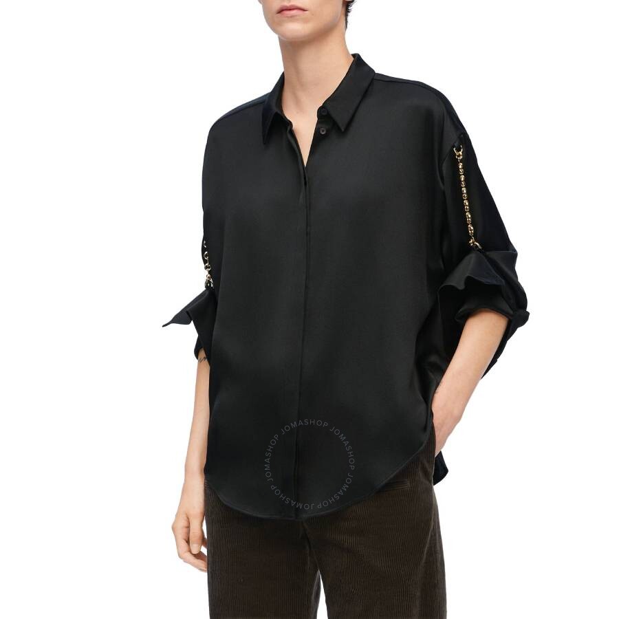 Loewe Classic Collar Long Sleeve-silk Shirt In Black