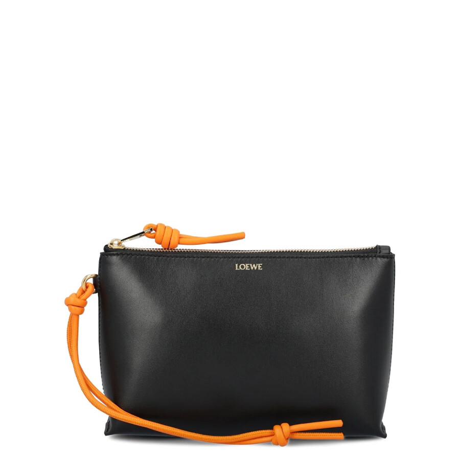 Loewe T-knot Leather Pouch In Orange/black