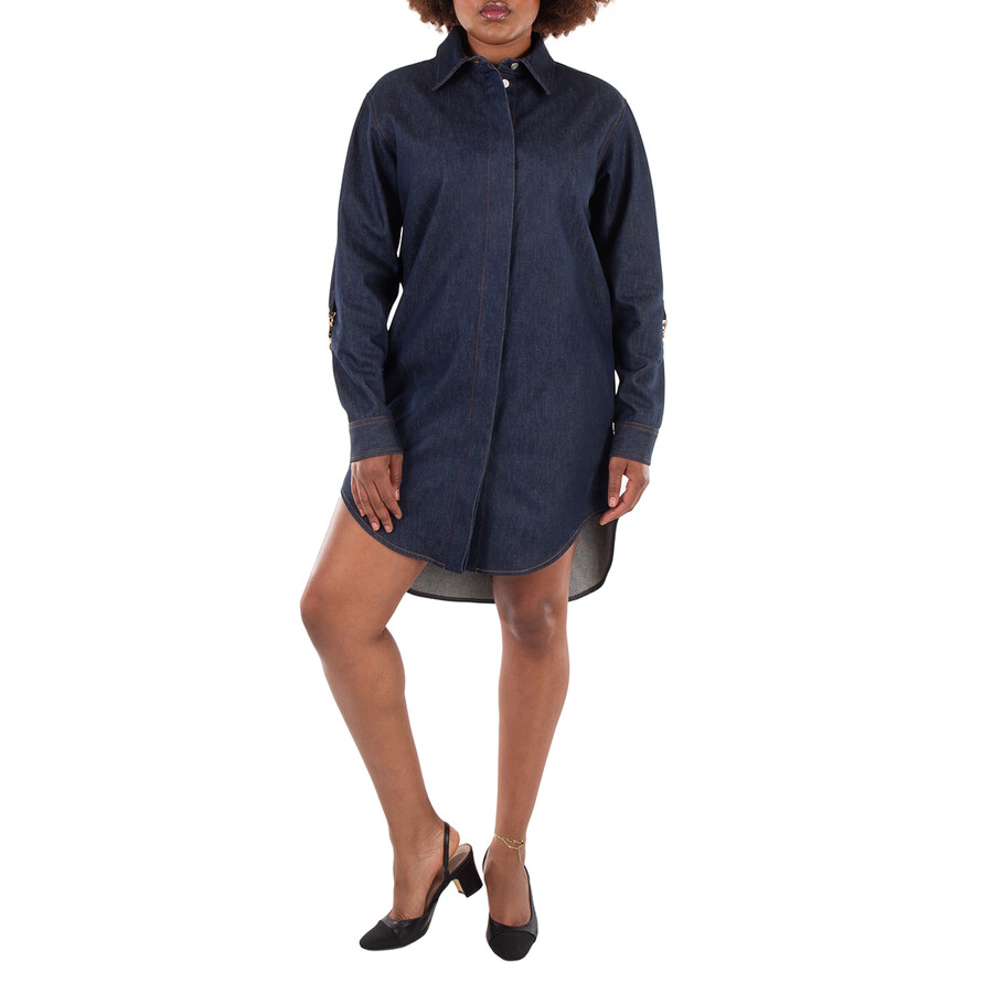Leather Patch Chain Shirt Dress