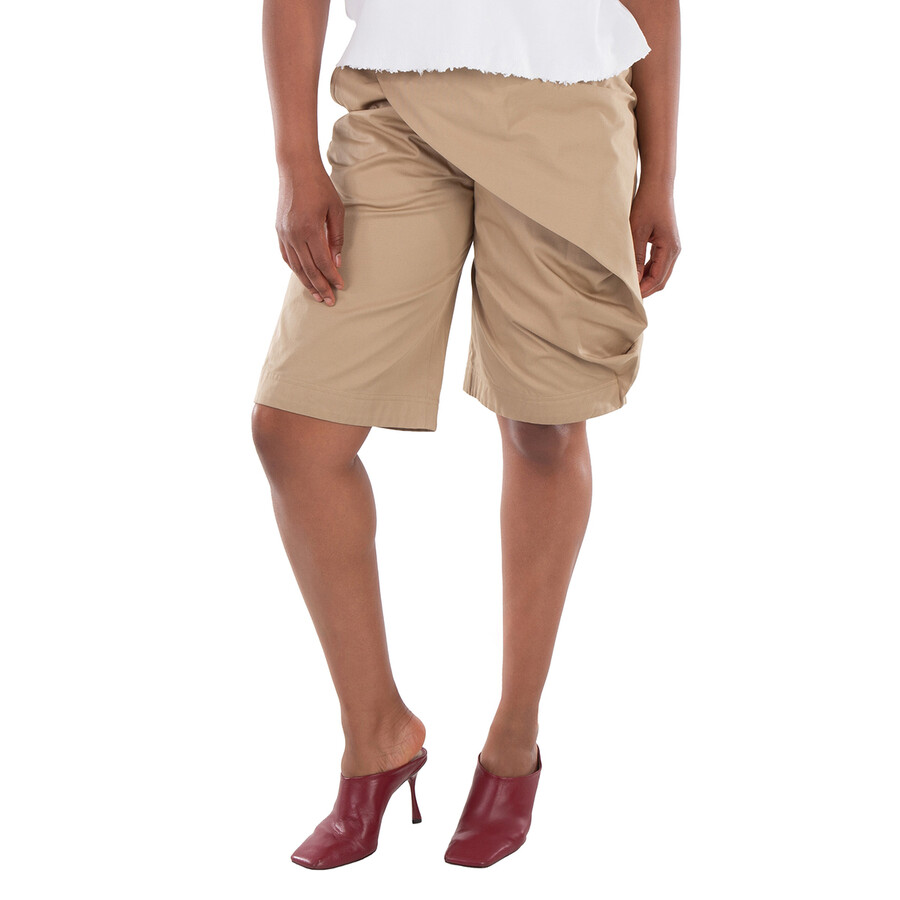 Logo Patch Pleated Cotton Shorts
