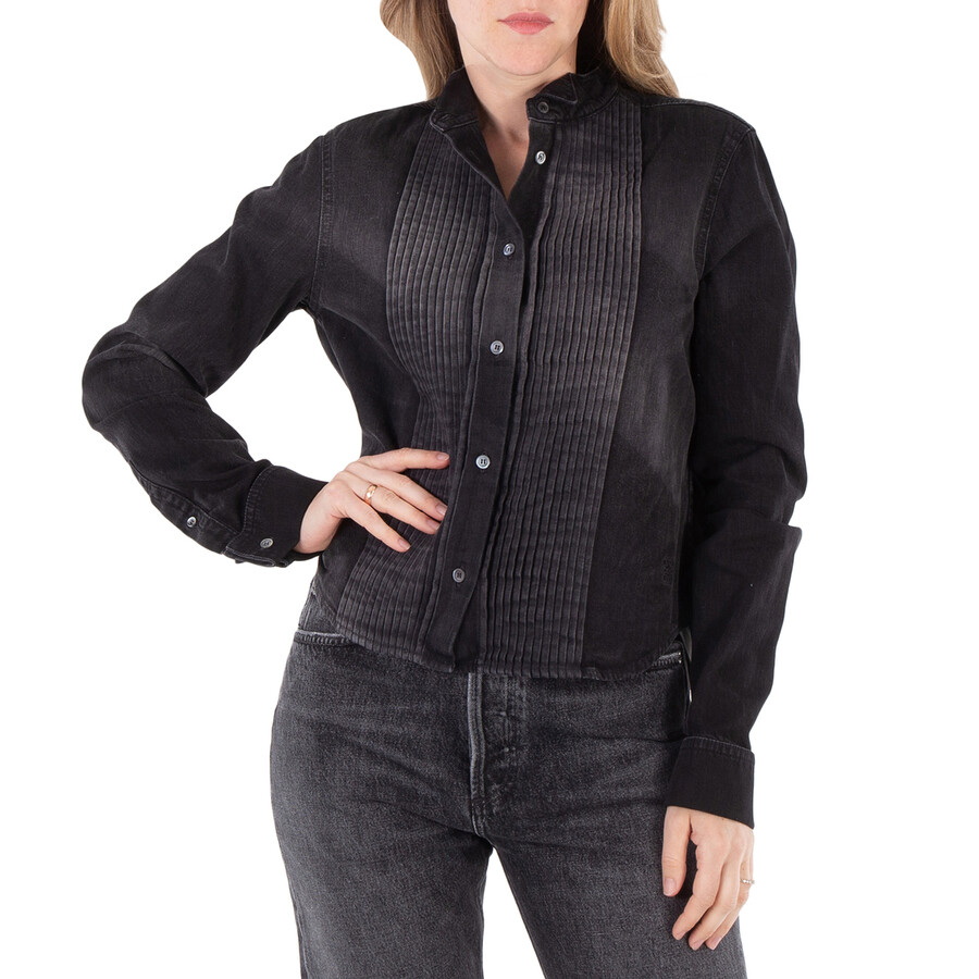 Pleated Wingtip Collar Denim Shirt