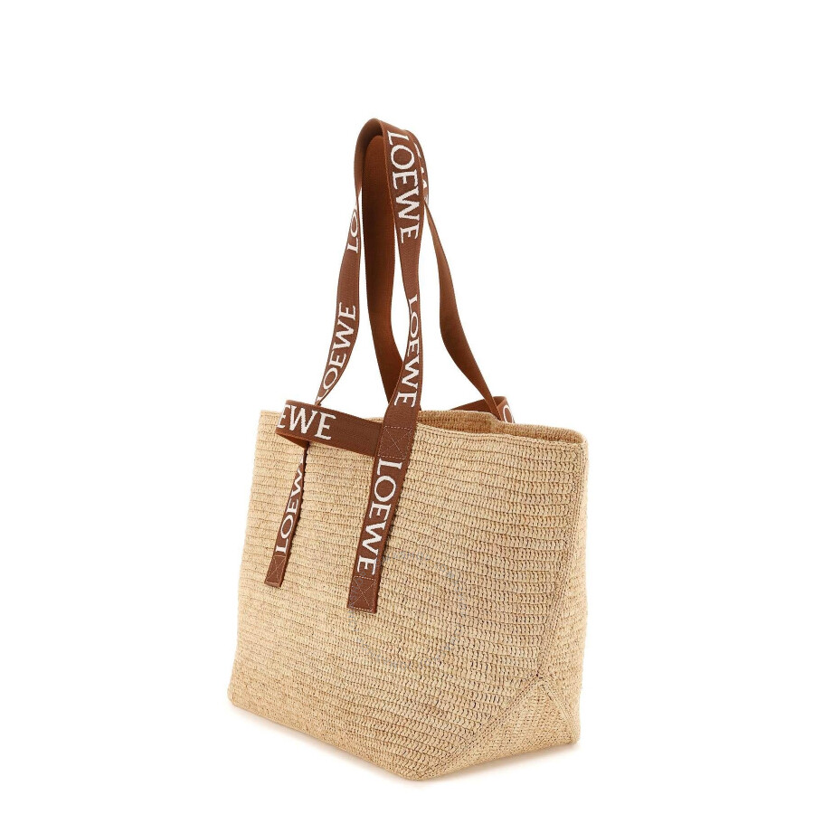 Loewe Raffia Fold Shopper Bag In Beige