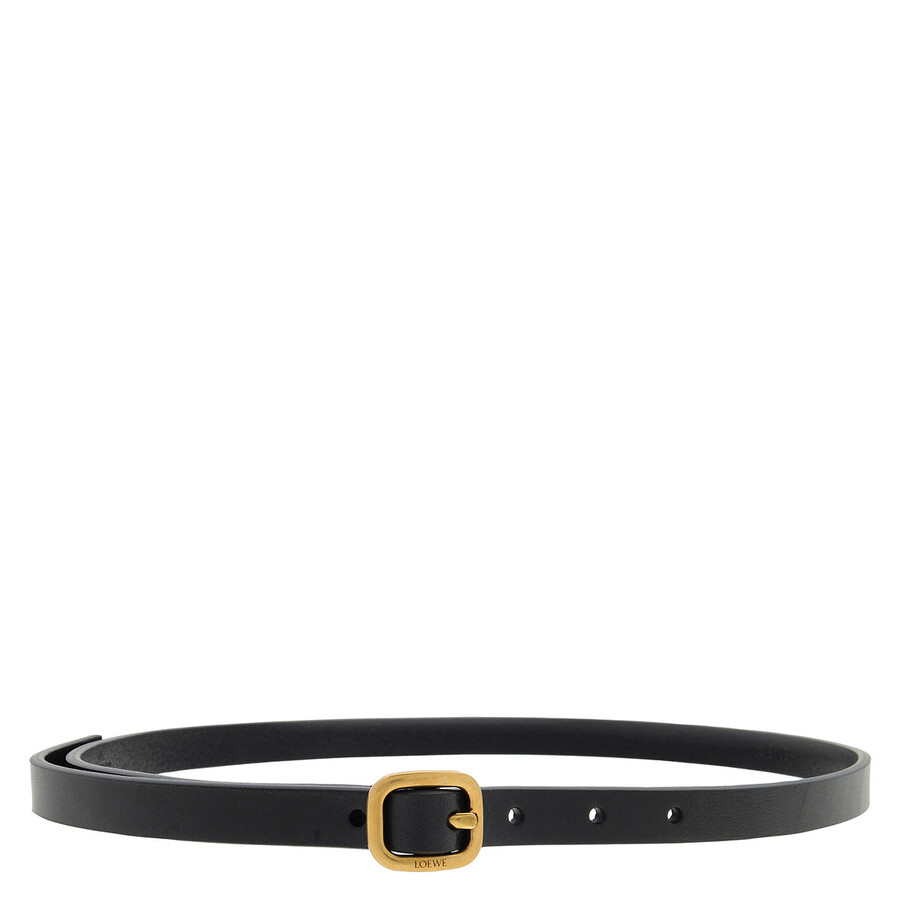 Loewe Round Soft Logo Engraved Buckle Leather Belt In Black