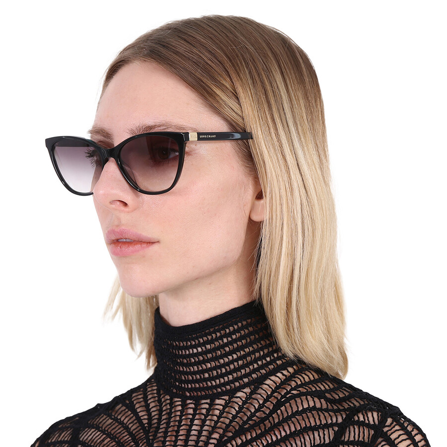 Longchamp Grey Gradient Cat Eye Ladies Sunglasses Lo659s 001 57 In Black / Grey