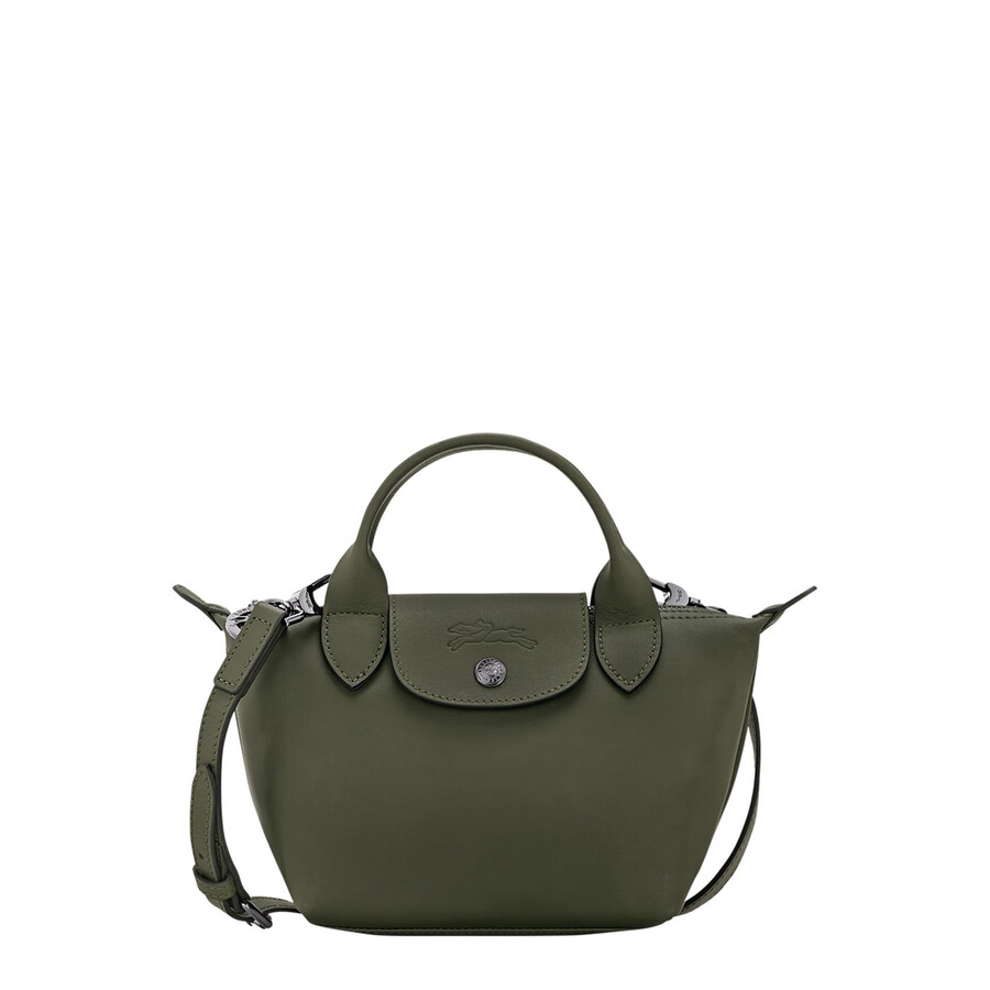 Longchamp Le Pilage Xtra Green Handbag With Adjustable And Removable Shoulder Strap And Embossed Log