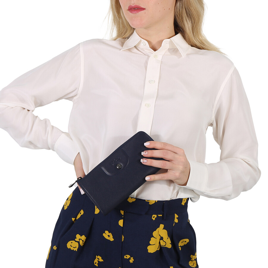 Longchamp Le Pliage Cuir Zip Around Wallet - Navy In Navy