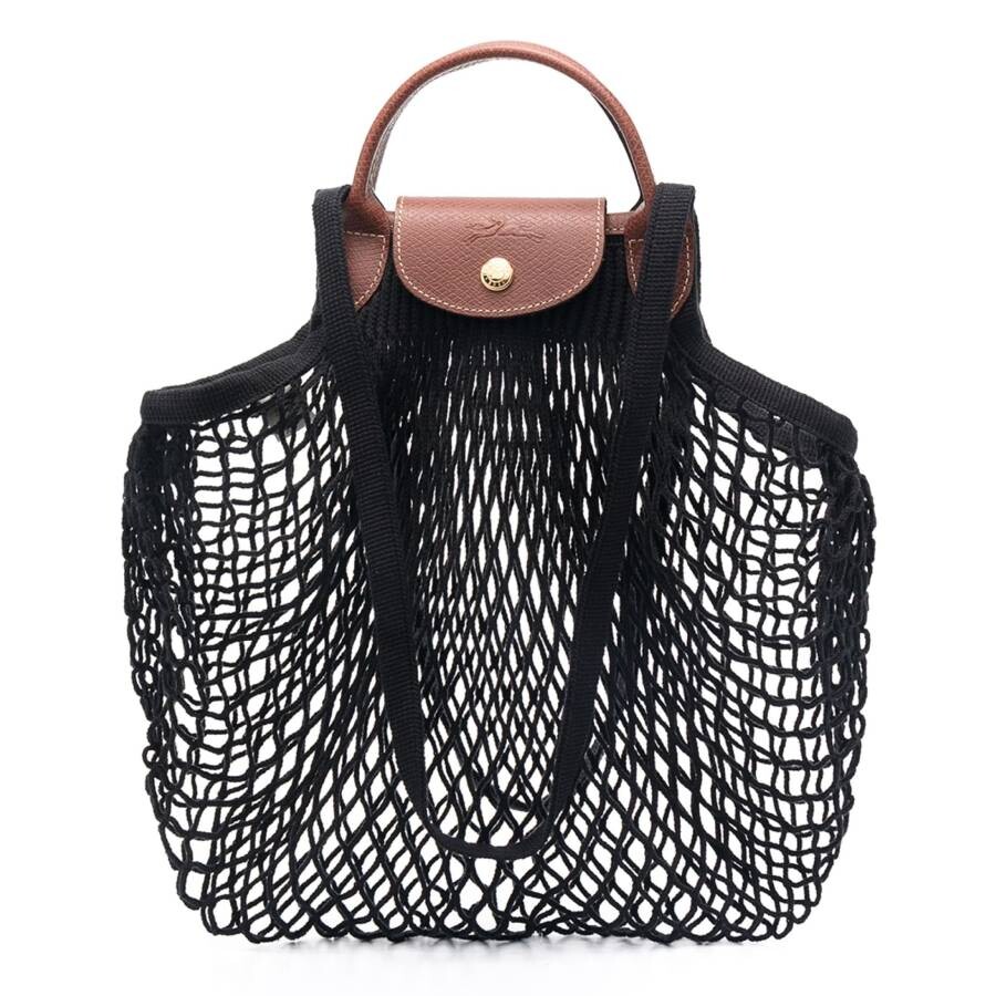 Longchamp 'le Pliage Filet' Black Handbag With Engraved Logo In Mesh Woman In Black