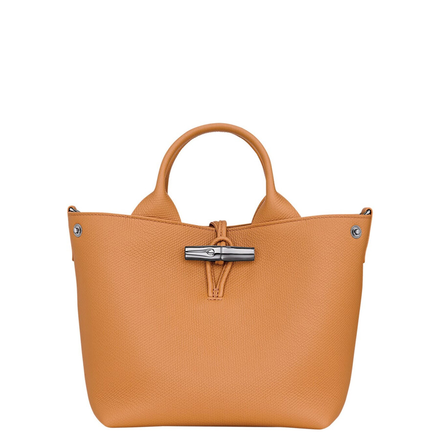 Longchamp Le Roseau Beige Handbag With Toggle Closure In Grained Leather In Sand