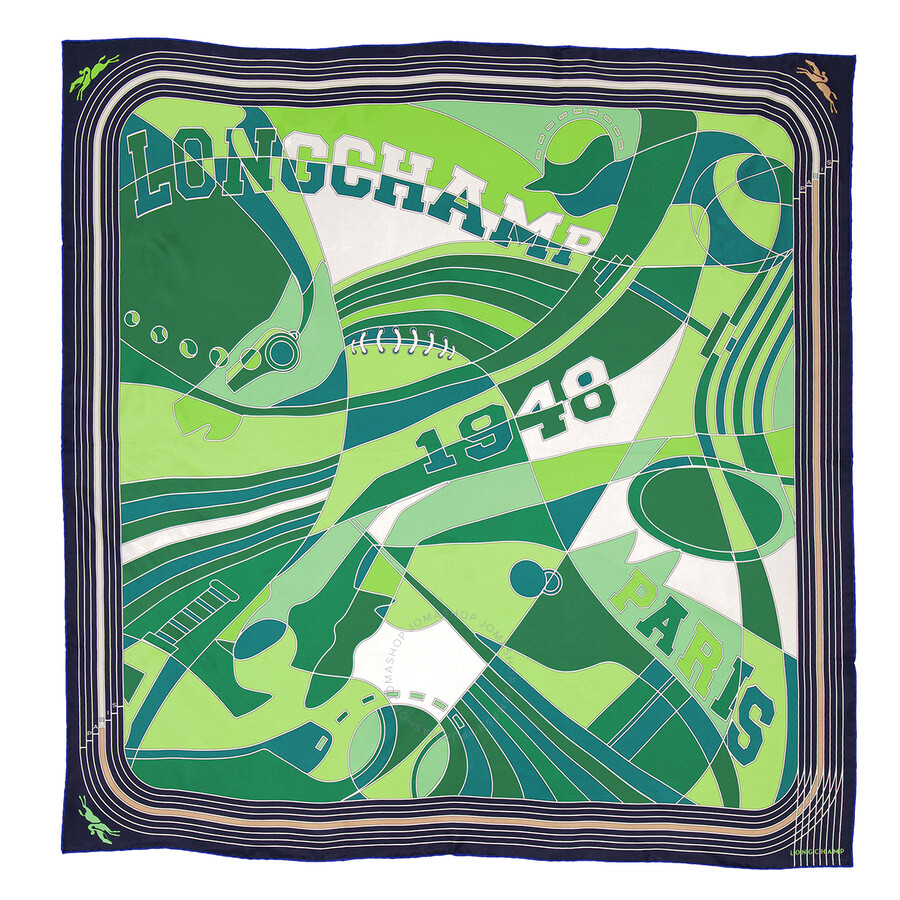 Longchamp League Printed Pattern Silk Scarf In Green
