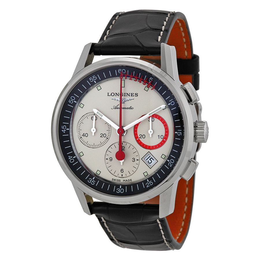 Longines Column Wheel Record  Chronograph Beige Dial Leather Men's Watch L47544724