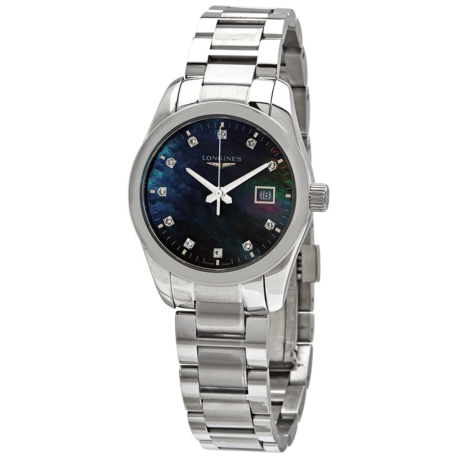 Longines Conquest Classic Black Mother of Pearl Diamond Dial