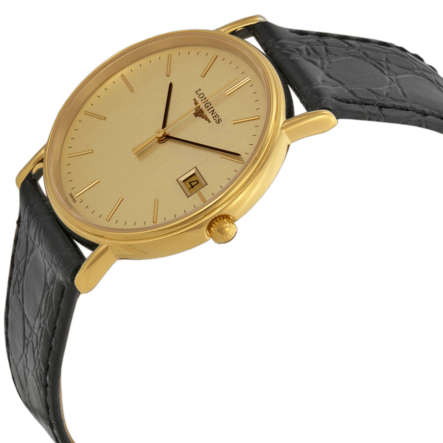 Longines La Grande Classique Gold Dial Black Leather Ladies Watch 47202322 La Grande Classique