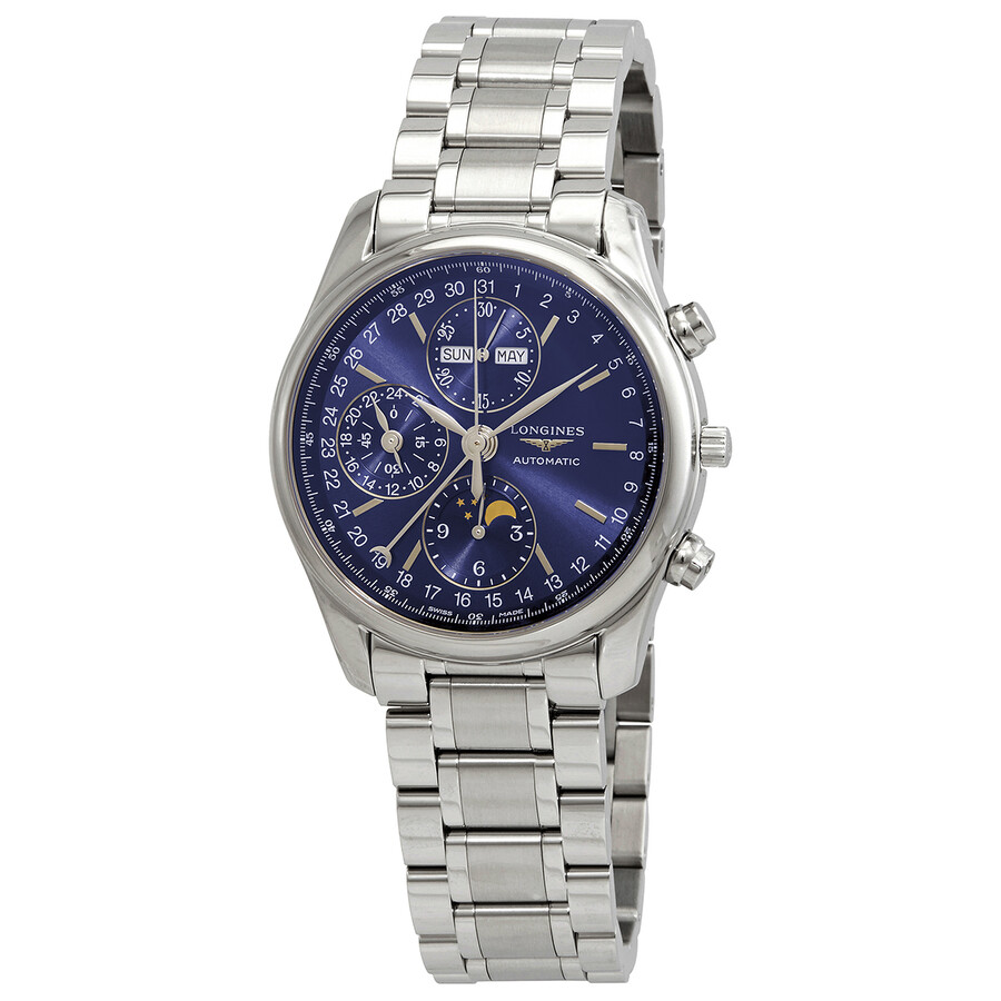 Longines Master Collection Complete Calendar Chronograph Automatic Blue Dial Men's Watch L26734926 7612356210519 - Watches, Master Collection - Jomashop