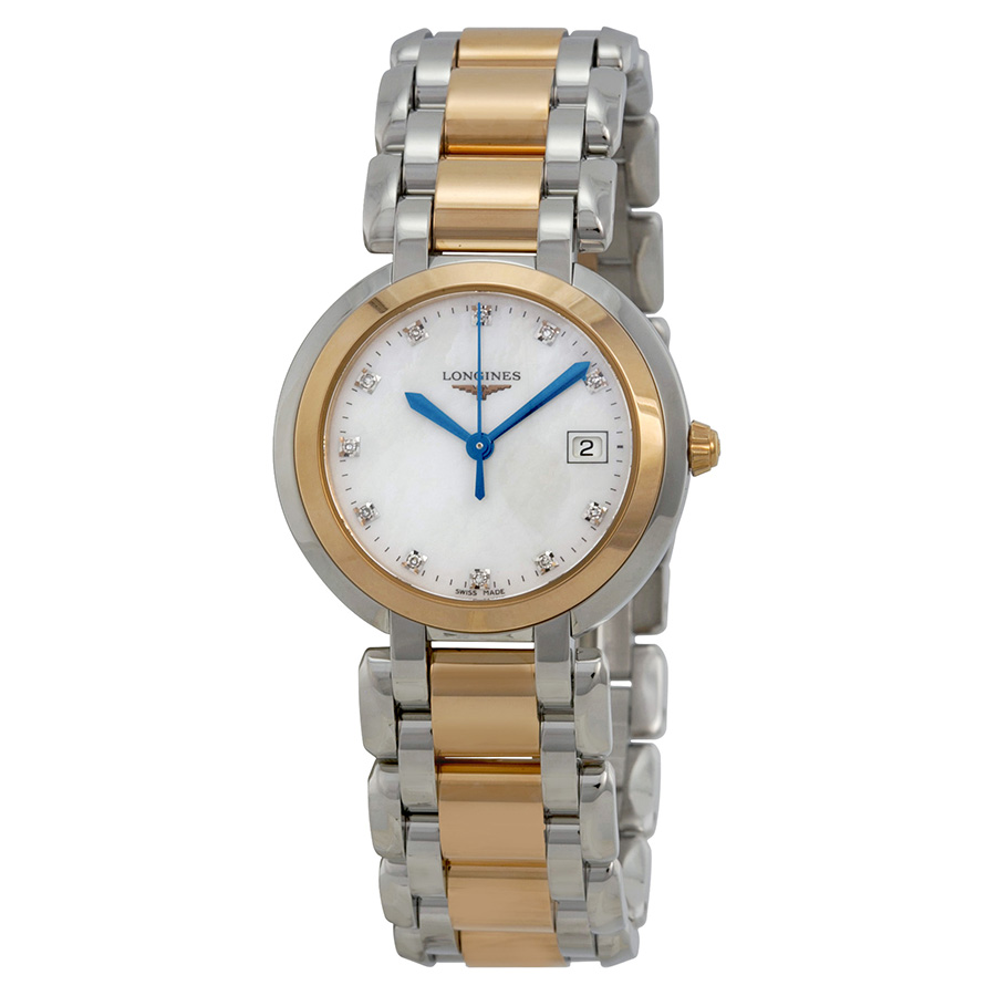 Longines Primaluna White Mother of Pearl Stainless Steel and 18kt Rose Gold Dial Ladies Watch L8.112.5.87.6