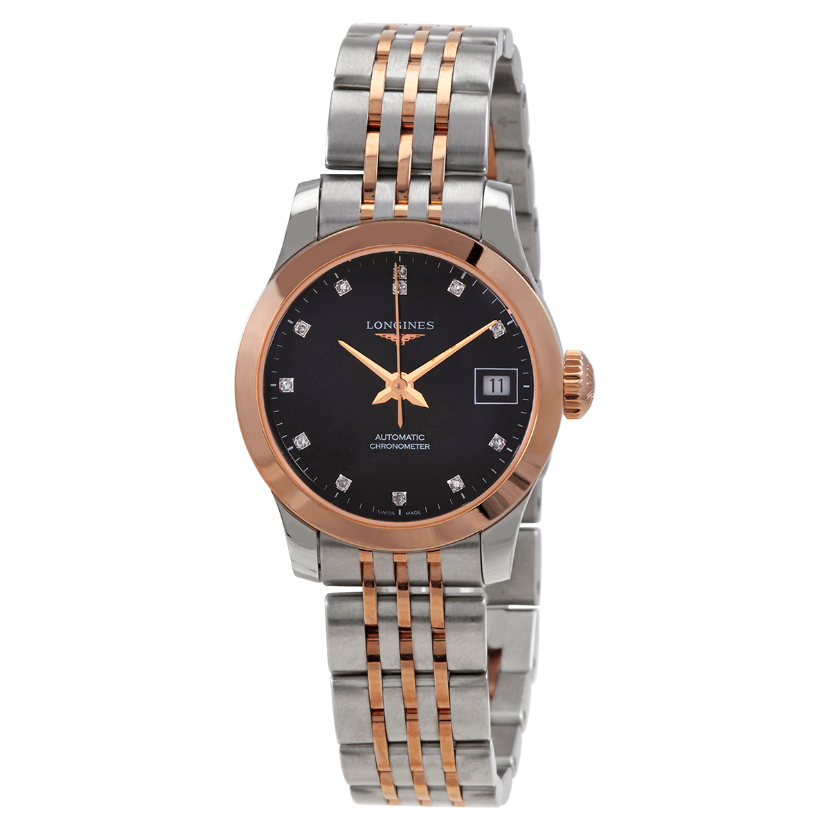 Longines Record Automatic Diamond Black Dial Watch L2.320.5.57.7