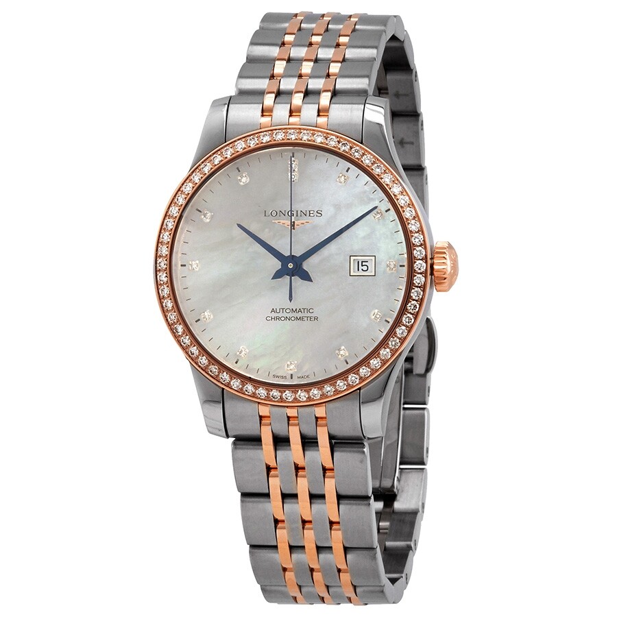 Longines Record Automatic Chronometer Diamond White Mother of Pearl