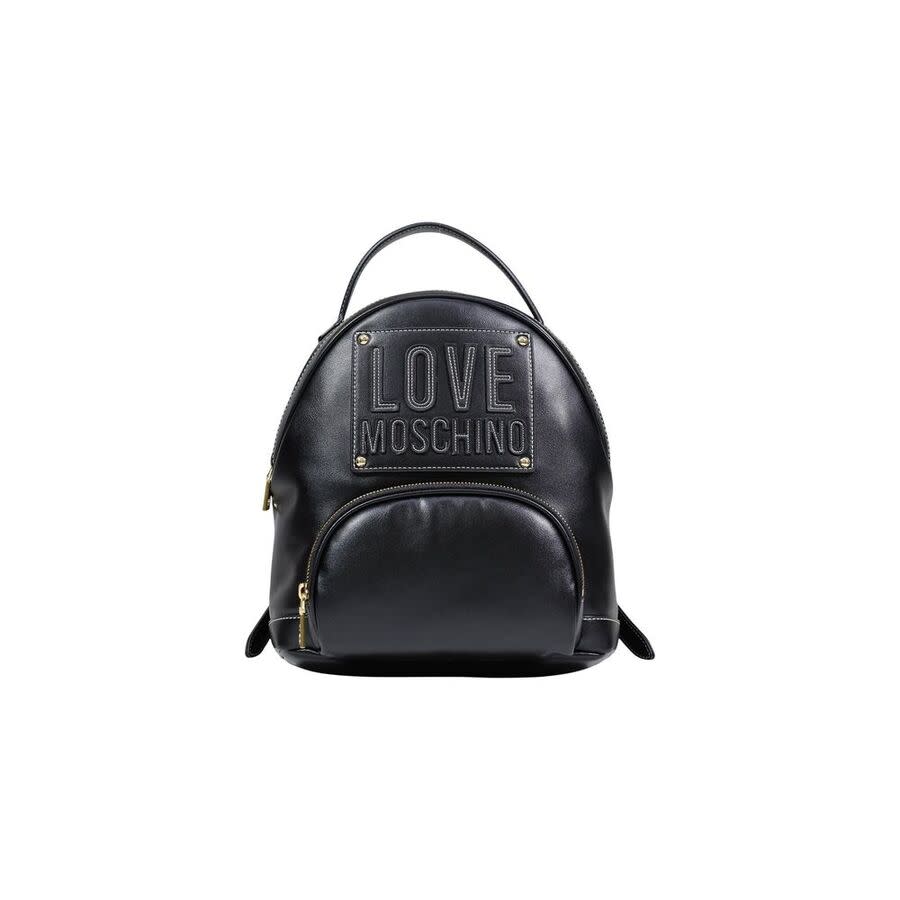 Love Moschino Logo-Embossed Polyurethane Backpack — Black LOMO