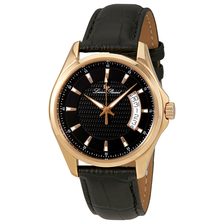 Lucien Piccard Men's Excalibur Black Dial Rose Gold-tone Watch LP