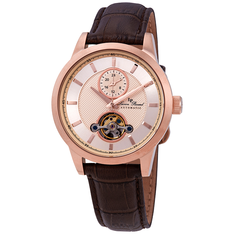 Lucien Piccard Open Heart GMT Automatic Rose Dial Men's Watch LP