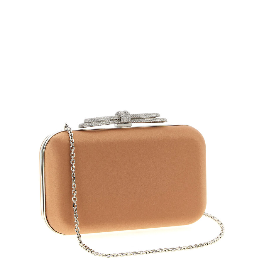 Mach&mach Mach & Mach Double Bow Satin Clutch In Sand