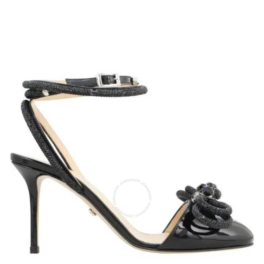 Mach&mach Double Bow Strass Ankle-strap Pumps In Black