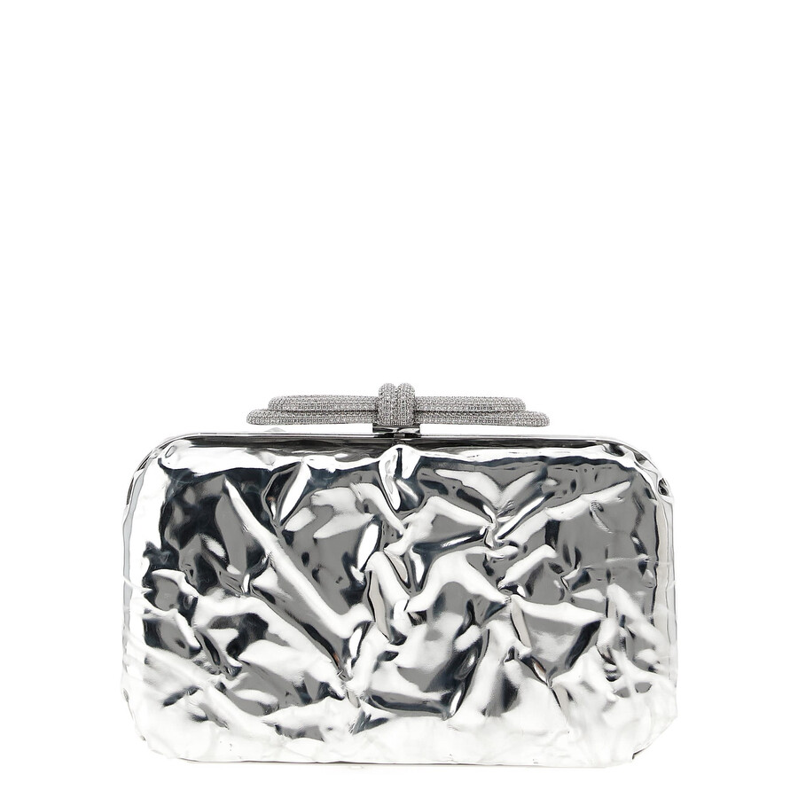 Mach&mach Mach & Mach Double Bow Wrapped Mirror Clutch In Silver