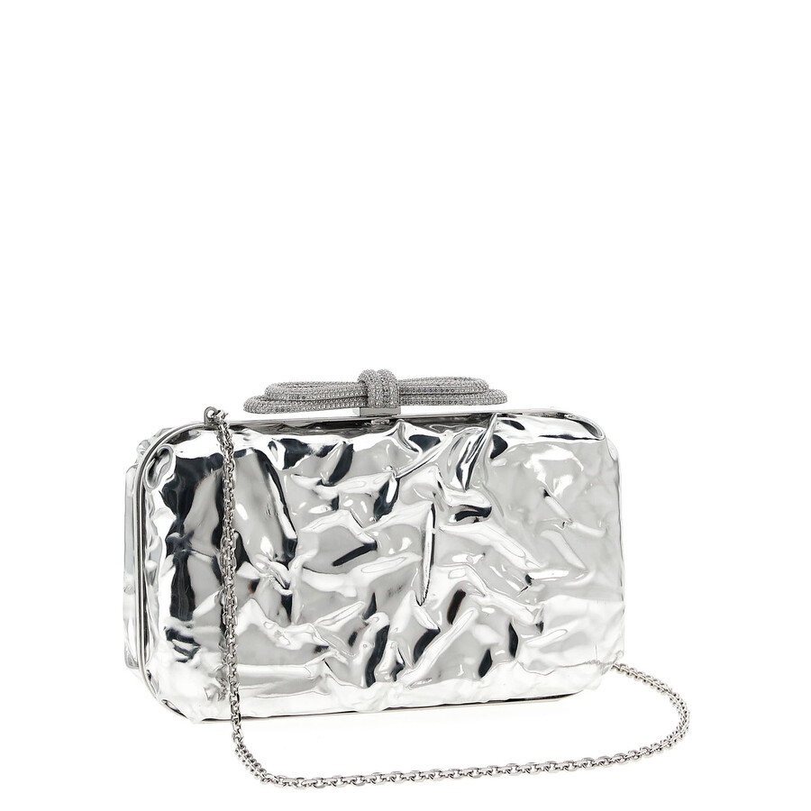 Mach&mach Mach & Mach Double Bow Wrapped Mirror Clutch In Silver