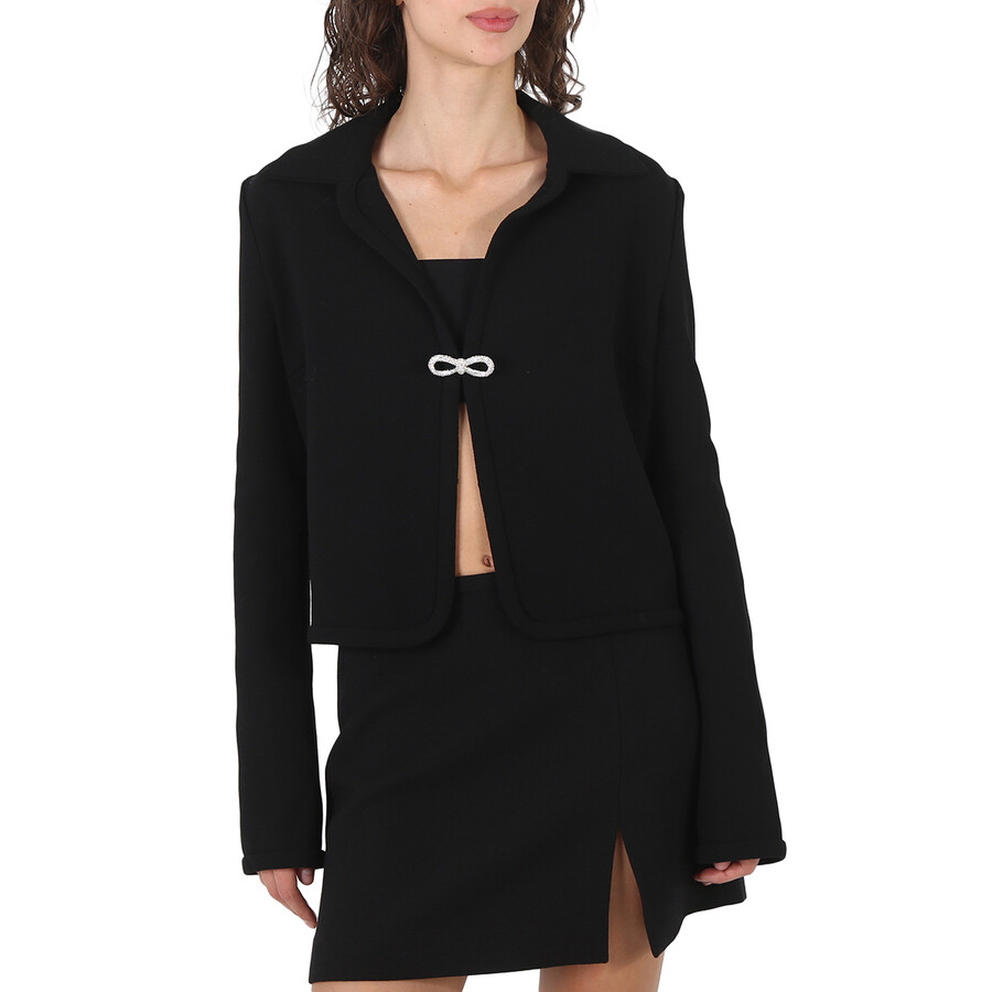 Mach&mach Mach & Mach Ladies Black Crystal Bow Stretch Viscose Jacket In Black
