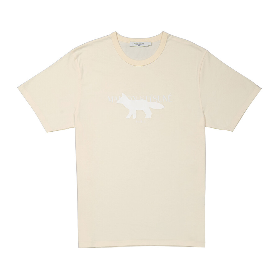 Maison Kitsuné Men's Ecru Fox Stamp Classic Cotton T-shirt, Size