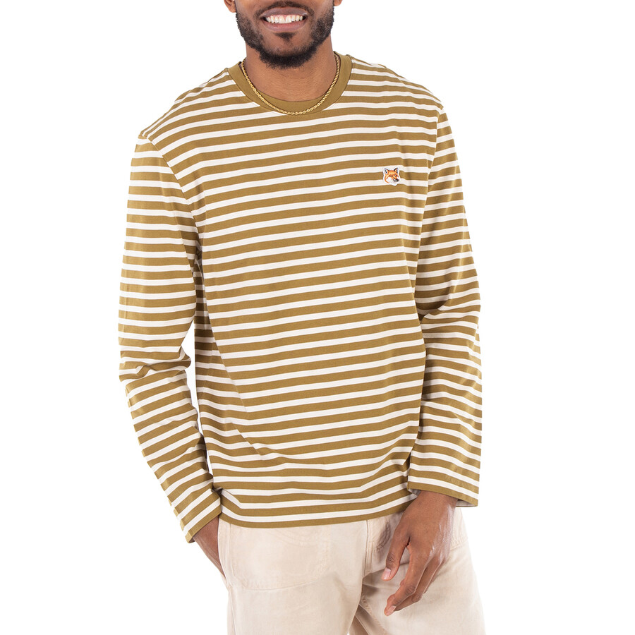 Maison Kitsuné Striped Fox Head Patch T-Shirt, Size Medium