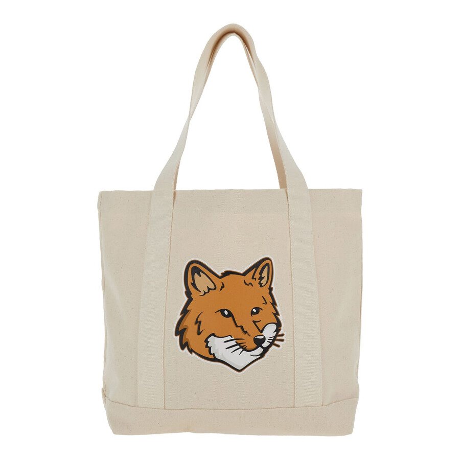 Maison Kitsuné Maison Kitsun White Tote Bag With Fox Head Patch In Cotton Canvas In Neutral